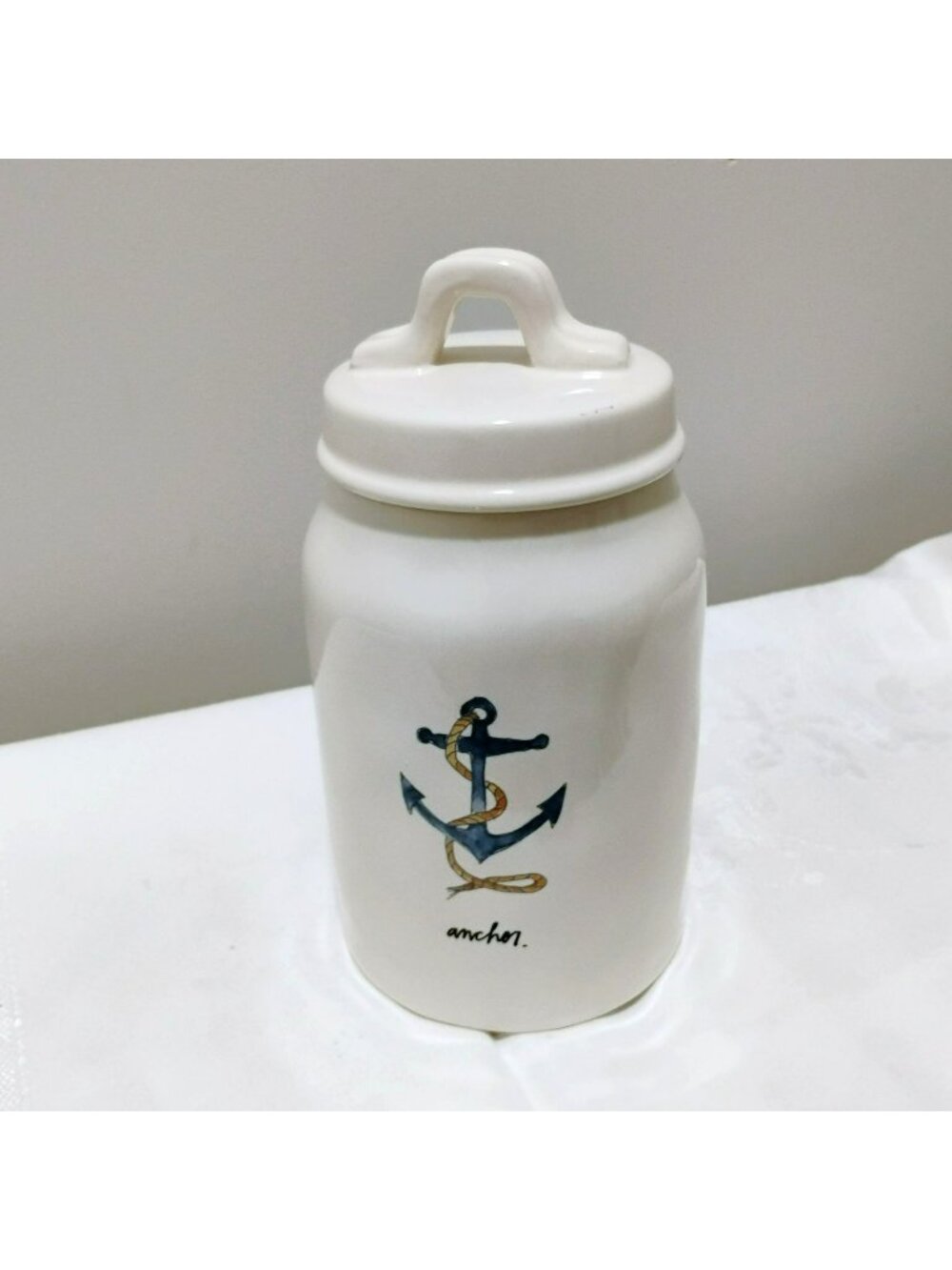 Rae Dunn Nautical Beach Lidded Ceramic Canister "Anchor" Retired Coastal Decor